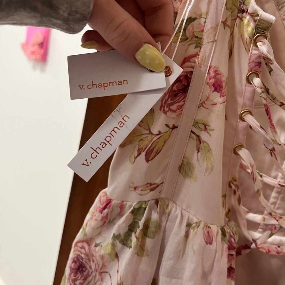 v chapman caterina dress in pink rose print - Picture 3 of 6
